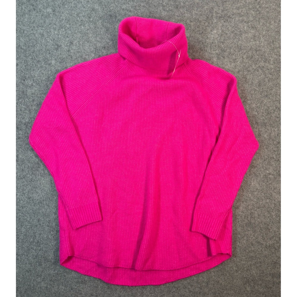 LOFT Womens Neon Pink Ribbed Turtleneck Sweater Size M Raglan Sleeve
